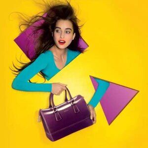 💜 Furla Candy Jelly Satchel – Deep Purple Opaque with Gold Lock | Made in Italy